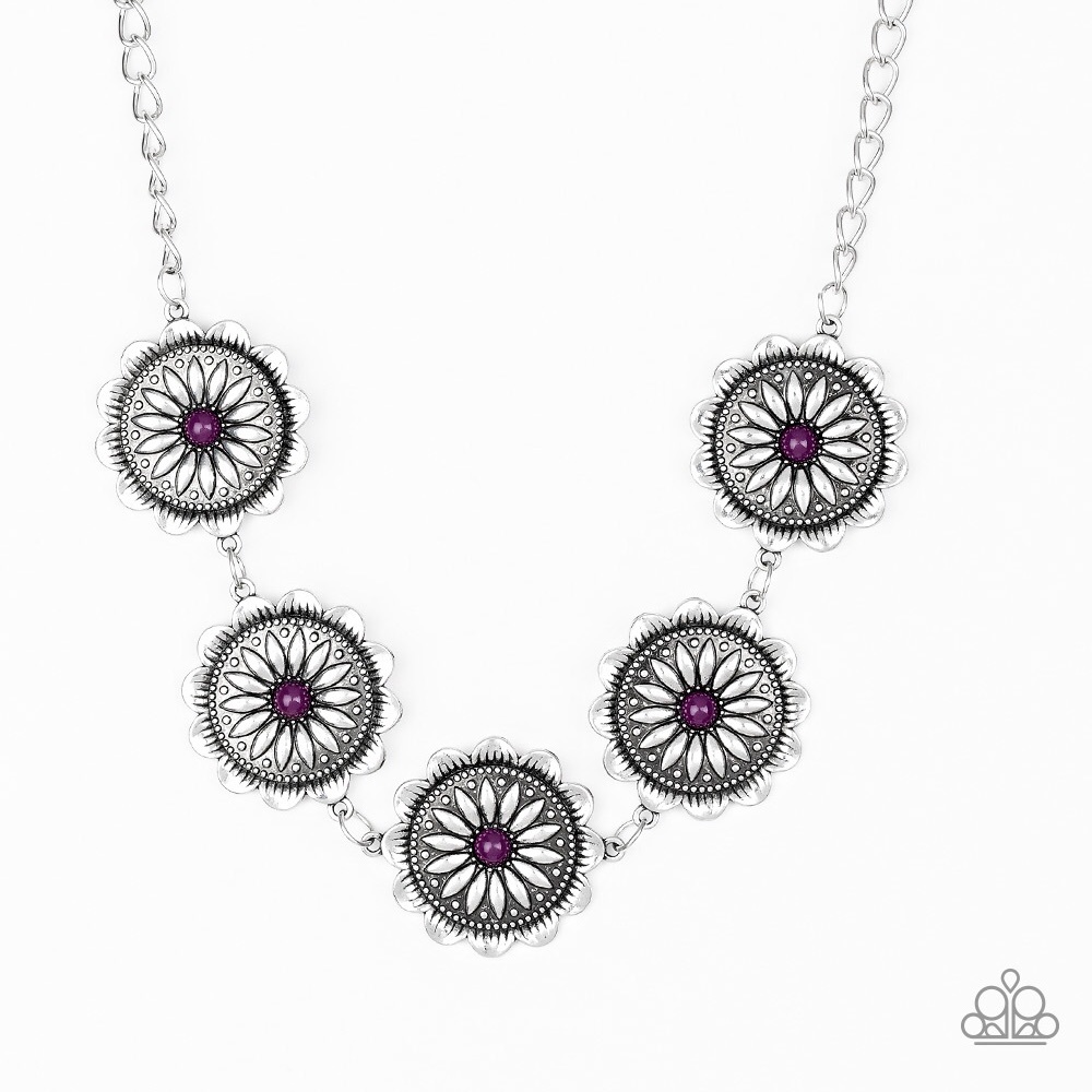 Silver and purple flower necklace